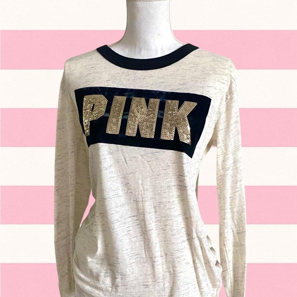 PINK Victoria's Secret Cream and Gold Sequin Sweatshirt
